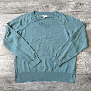 Lucky Brand Textured V-Neck Sage Green Pullover Sweater - Size Medium